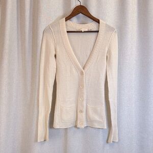 Inhabit Cream Cashmere Blend V Neck Button-Up Cardigan